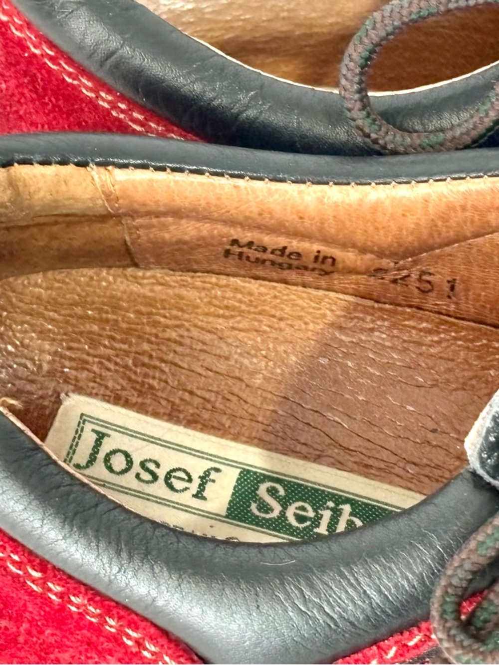 Vintage Hiking Boots  - Josef Seibel - Cherry Red Suede w Leather & Folk Trim - Picture 5 of 10